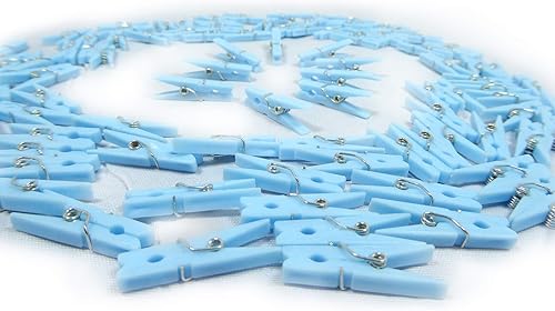 Miniatura 4 de Mini pinzas azules para la ropa, paquete de 100 alfileres de ropa de 1.25 pulgadas, recuerdos de plástico para baby shower, decoraciones de