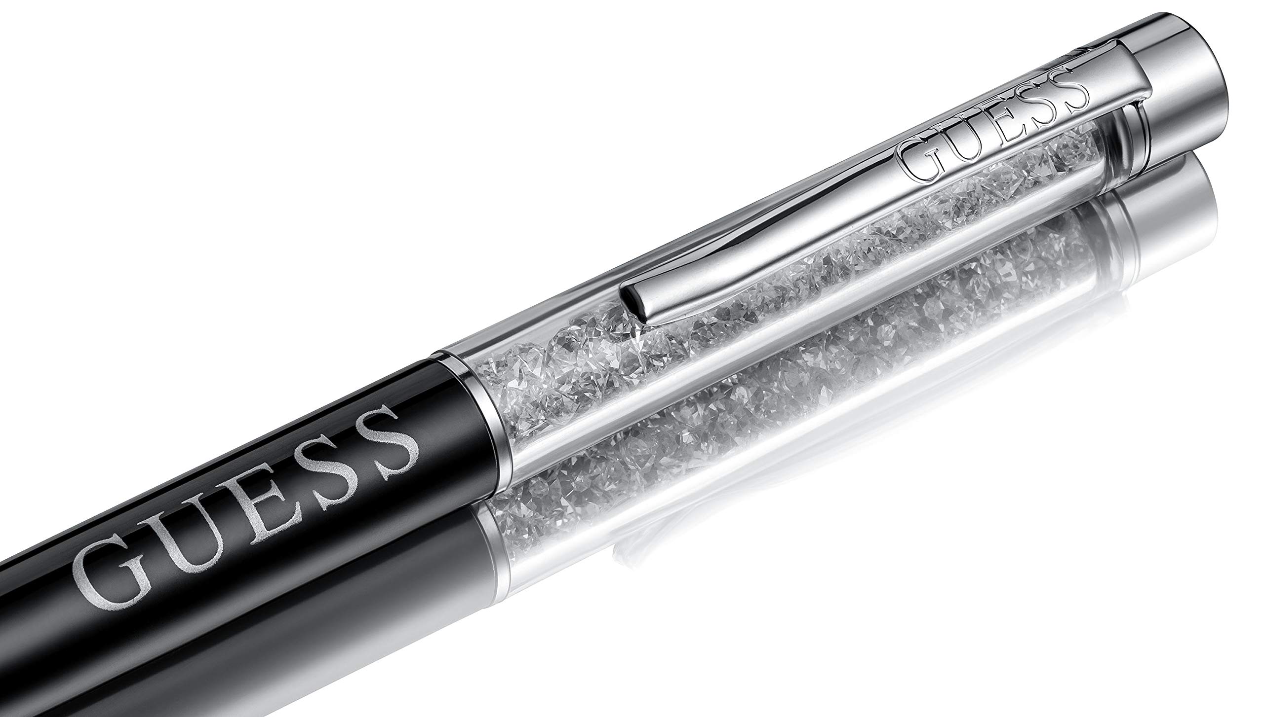 Guess Ballpoint Pen with Ear Rings & Swarovski Crystals Geschenk-Set Ohrstecker Ohrringe Kugelschreiber aus Edelstahl mit Kristall-Steinen UBT01062