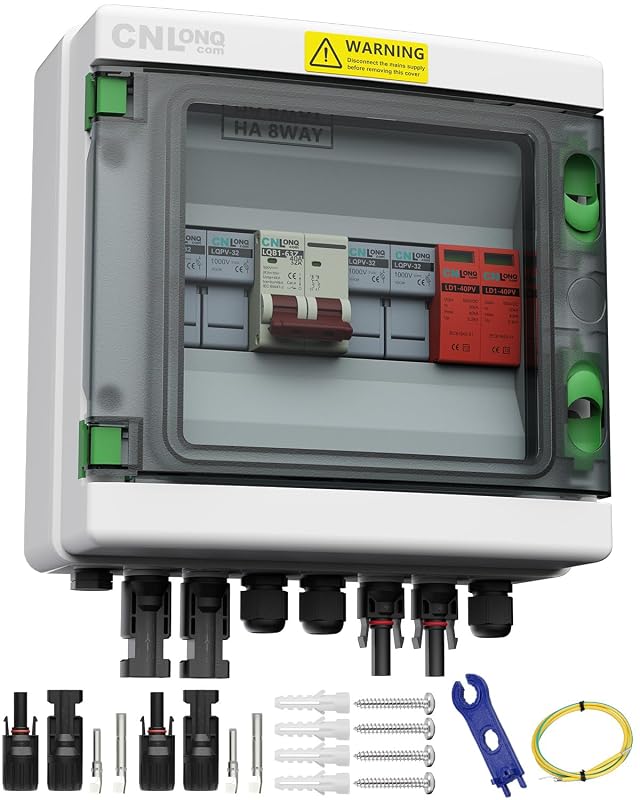 Caixa Combinadora Solar Fotovoltaica 2 Entradas e 1 Saída com Disjuntor, DPS e Fusível CNLonQcom LQX-HA 500 V 40 A