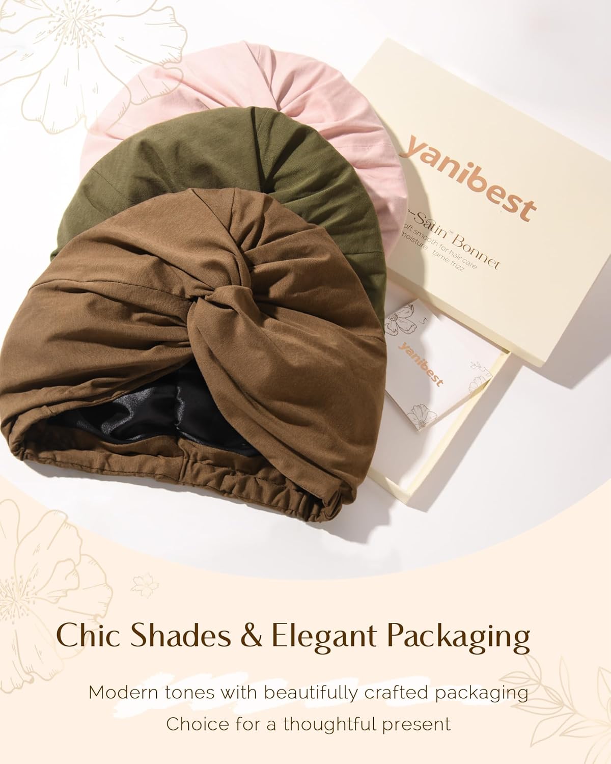 YANIBEST Satin Lined Hair Bonnet for Sleeping, Silk Turban, Hair Wrap Chemo Headwear for Women Natural Curly Hair - Image 8