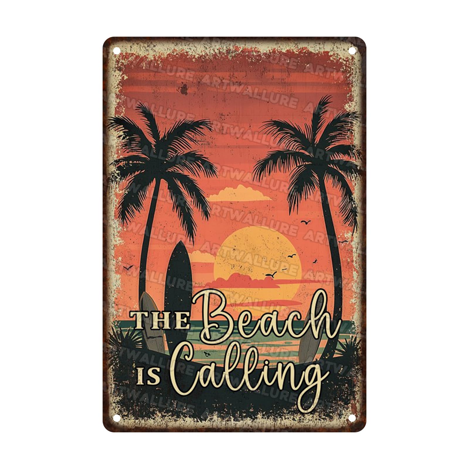 Anceky Retro Metal Tin Sign The Beach Is Calling Metal Sign Retro Wall Decor For Farmhouse Bar Cafe Kitchen Backyard Window 12×8 Inch