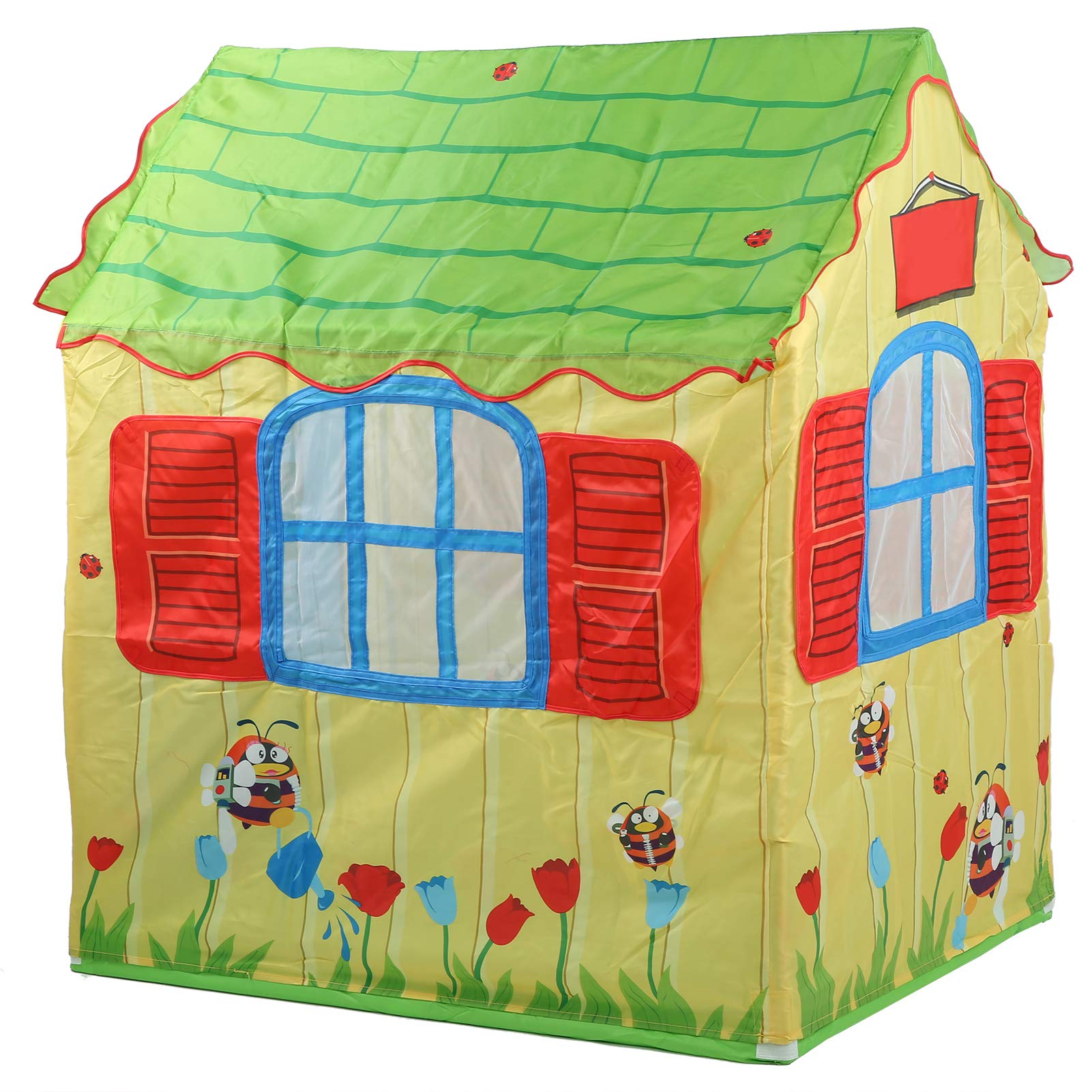 Tende da Gioco Casetta da Gioco Pieghevole per Interni Ed Esterni per Bambini, Tenda Spaziosa e Leggera in Poliestere 190T, Gialla e Verde, 100 X 75 Cm