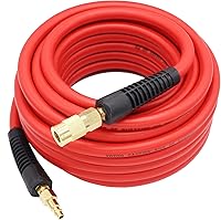 YOTOO 3/8x50ft Hybrid Air Hose 300 PSI: Lightweight, Kink-Resistant, All-Weather Flexible Red Hose with Brass Fittings & Bend Restrictors