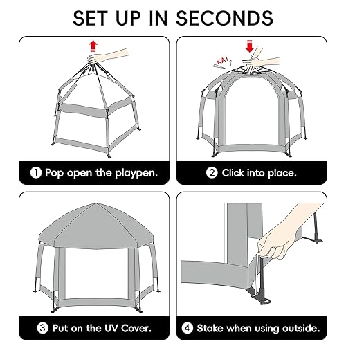 Miniatura 8 de Palopalo Corralito desplegable para bebés con toldo y alfombrilla UPF50+, corral plegable para interiores y exteriores para bebés y niños pequeños,