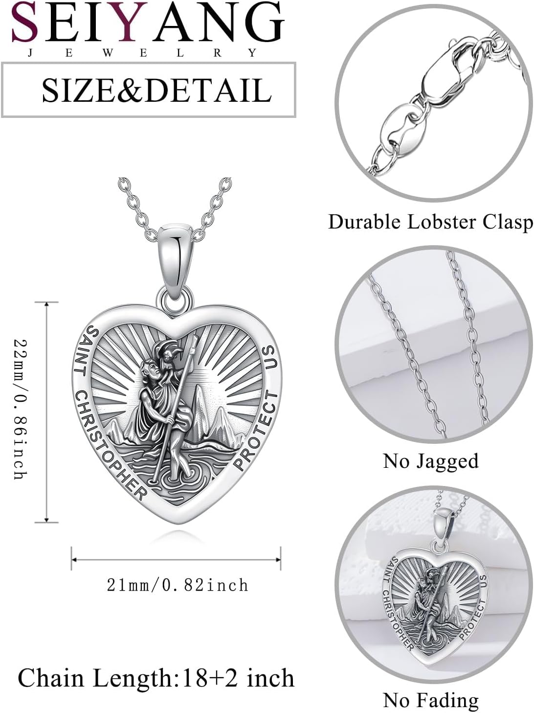 Seiyang Saint Necklace 925 Sterling Silver Patron Amulet Medal Jewelry for Women (with Gift Box)