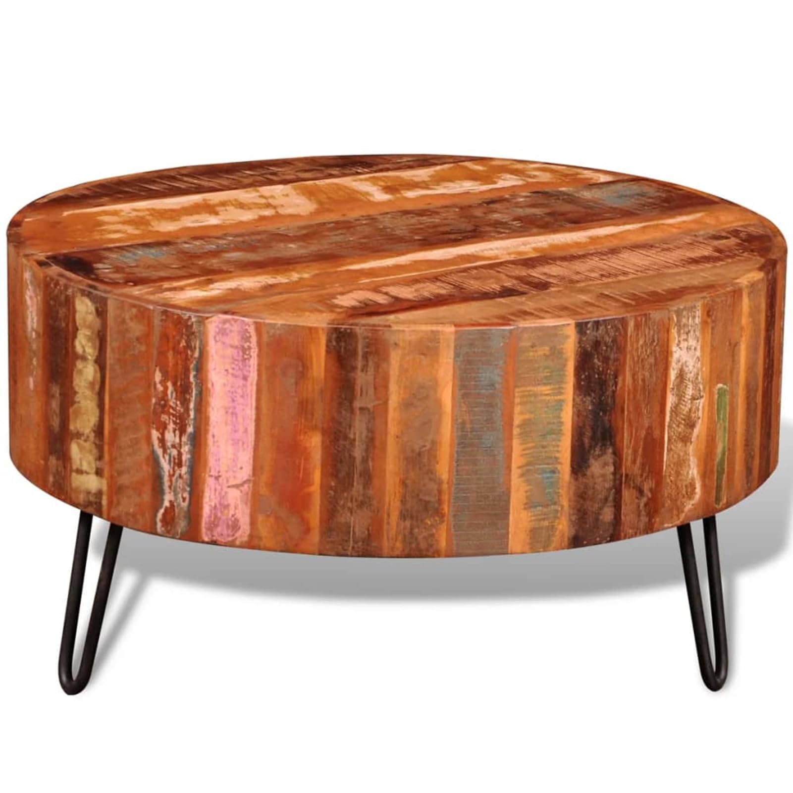 Homgoday Table basse ronde en bois recyclé massif pour salon, salle de réception d'invités, chambre à coucher et mobilier de bureau