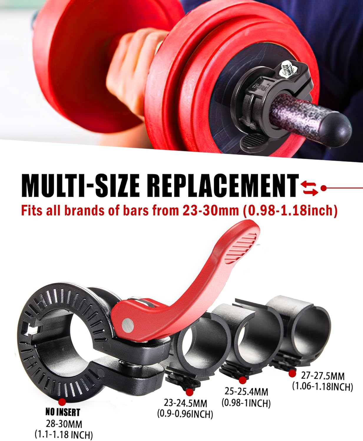 Narrow Barbell Clips 2.5cm Width for Olympic Bars, 0.9-1.18inch Adjustable Weight Clamps, Quick Release Locking Collars for Weightlifting thumbnail