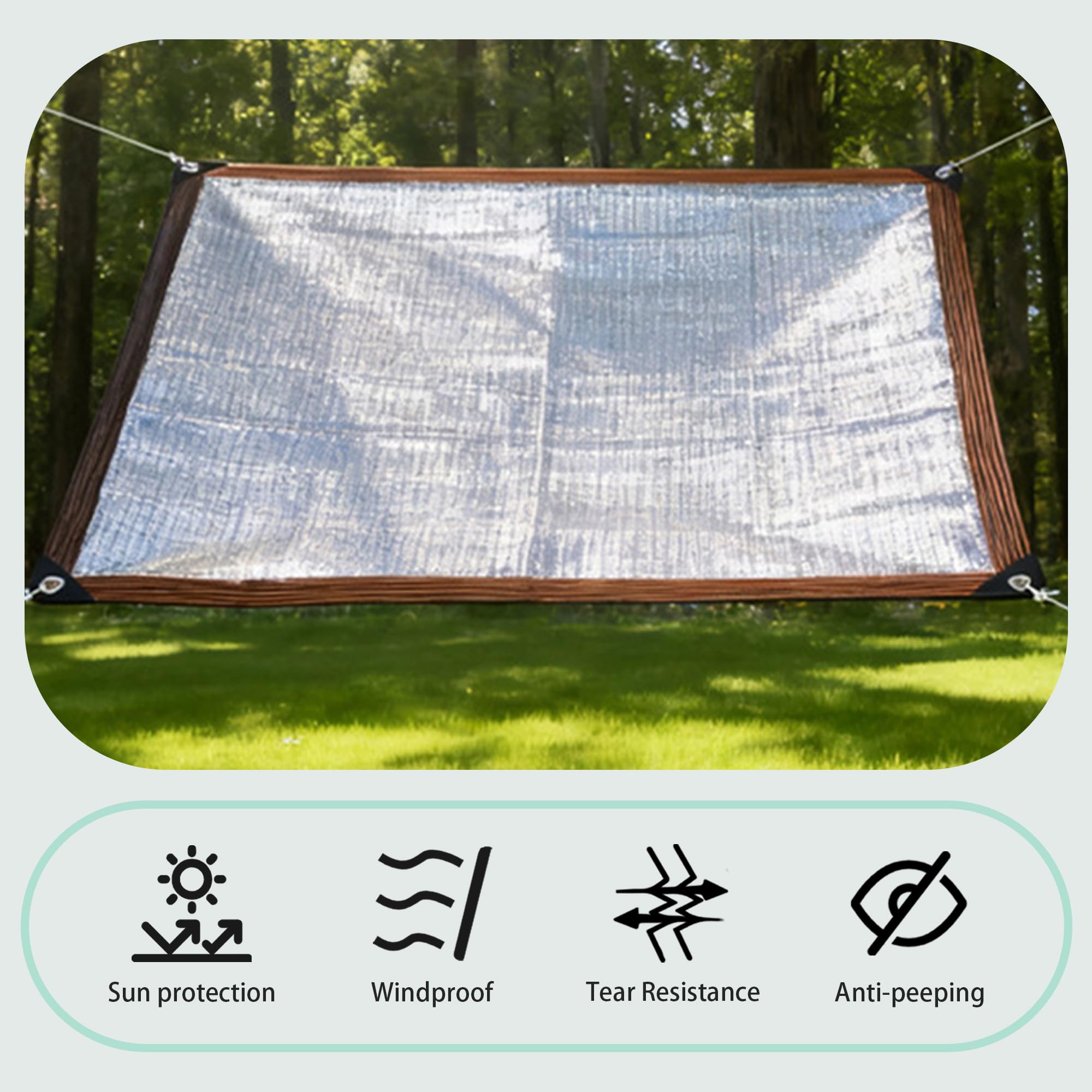 Aluminiowa Tkanina Zacieniająca 420 x 420 cm Wiele Rozmiarów Tkanina Na Cień Ogrodowy Z Przelotkami Do Użytku Na Zewnątrz, Patio, Rośliny, Srebro