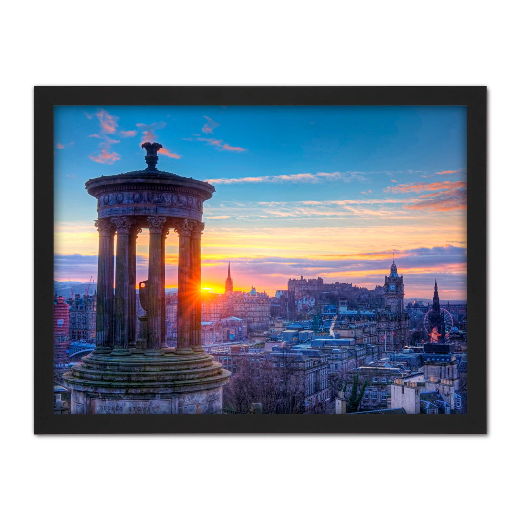 Wee Blue Coo Calton Hill Edinburgh Sunset Artwork Framed Wall Art Print 18X24 Inch
