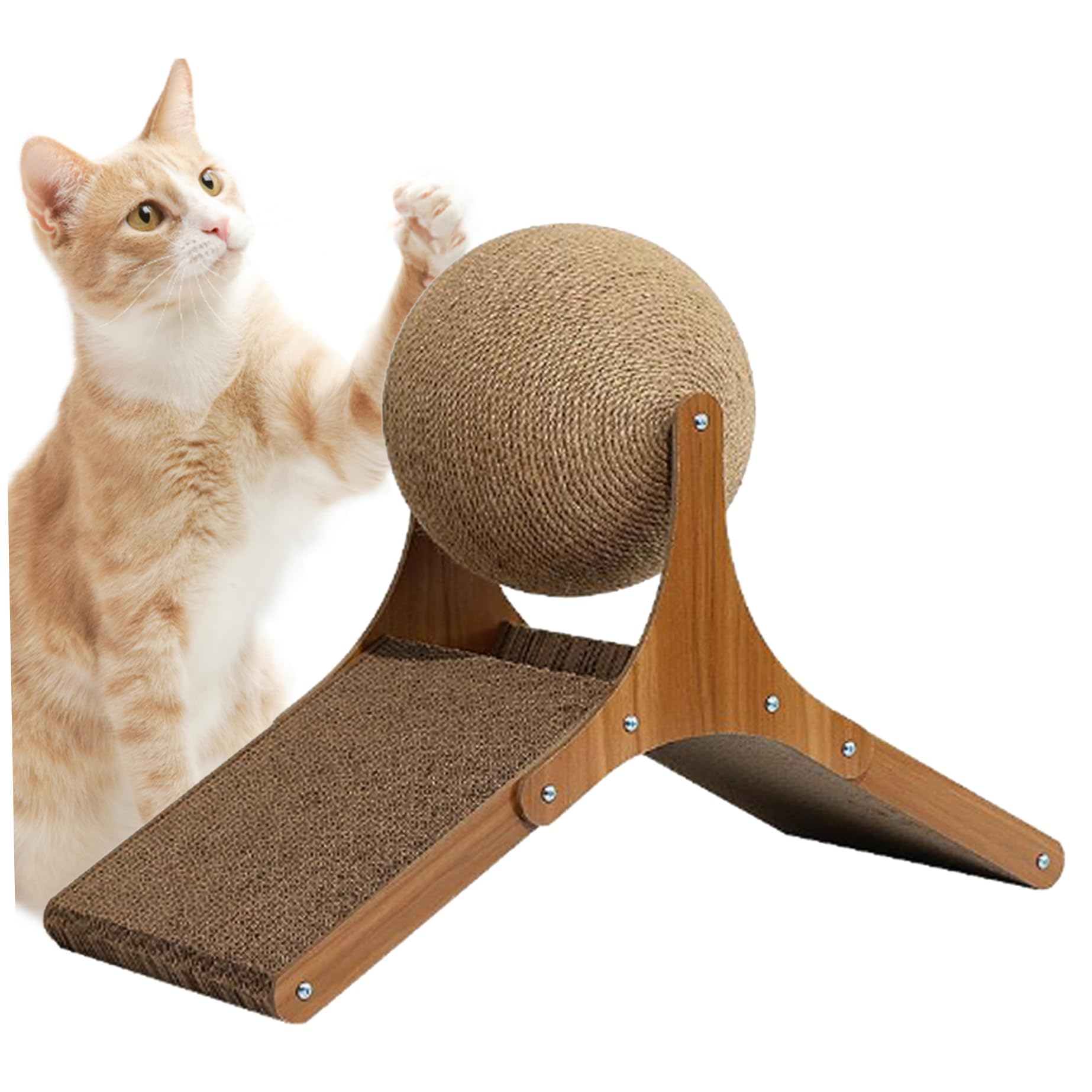 Boule à gratter en sisal rotative pour chat et chaton en bois