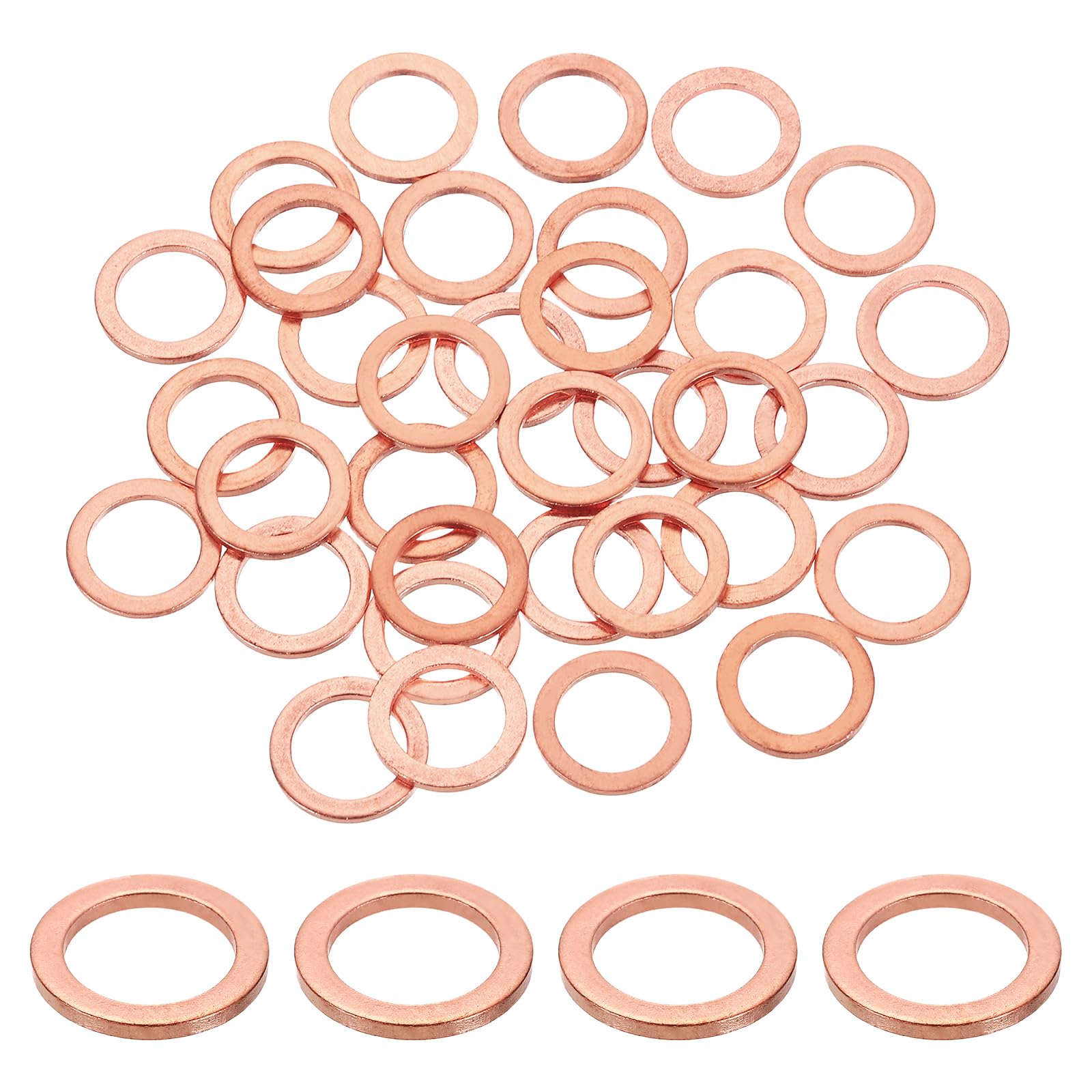 sourcing map 75Pcs M14 Flat Washer Copper Washer Sealing Rings, 14mm ID 18mm OD 1.5mm Thickness Copper Crush Washers Metric Sealing Gasket for Plumbing Machinery Automotive โ image 1