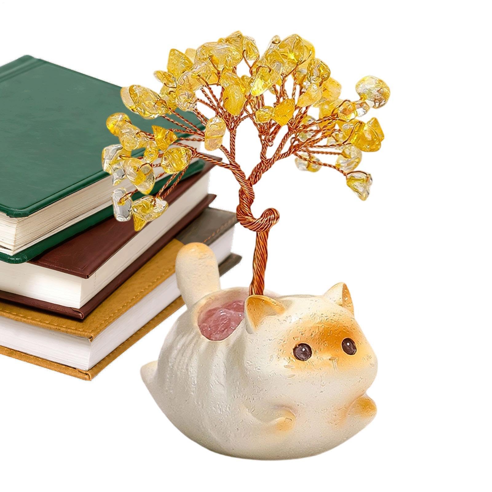 Arbre de vie améthyste et chat porte-bonheur en citrine à offrir en cadeau