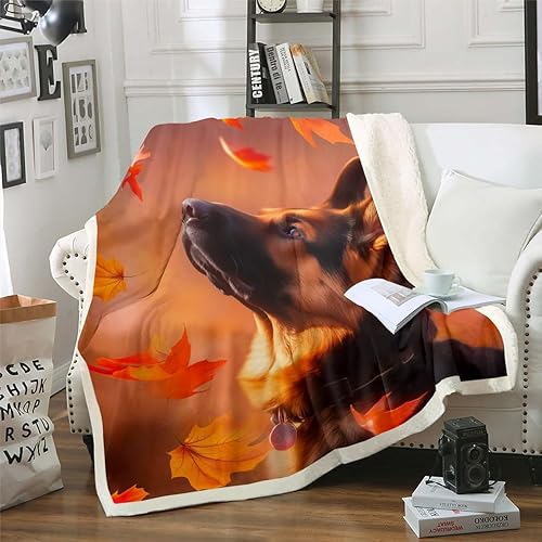 Erosebridal Manta de cama de pastor alemán de 60 x 80 pulgadas para hombres, manta de hoja de arce, manta de forro polar botánico para cachorros,