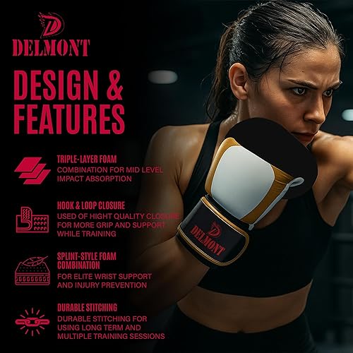 Miniatura 4 de Delmont Guantes de boxeo para hombres y mujeres  Bolsa pesada, guantes de kickboxing, sparring y entrenamiento con acolchado multicapa, soporte de