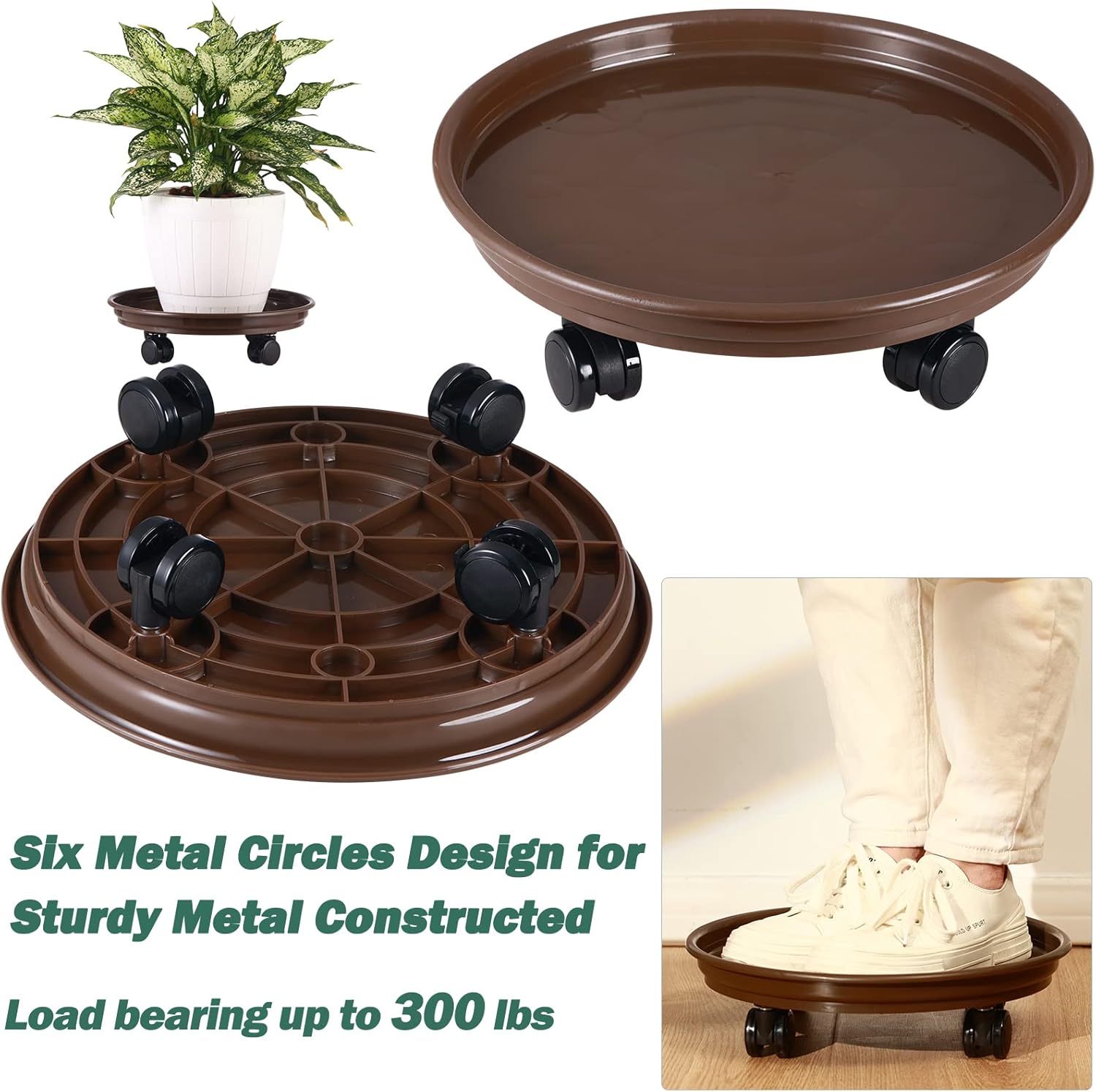 8 Packs 12 Inches Plant Caddy with PU Wheels Large Rolling Plant Stands Plastic Plant Roller Base Pot Movers Planter Saucer on Wheels Indoor Outdoor Wheeled Plant Dolly Planter Tray Coaster