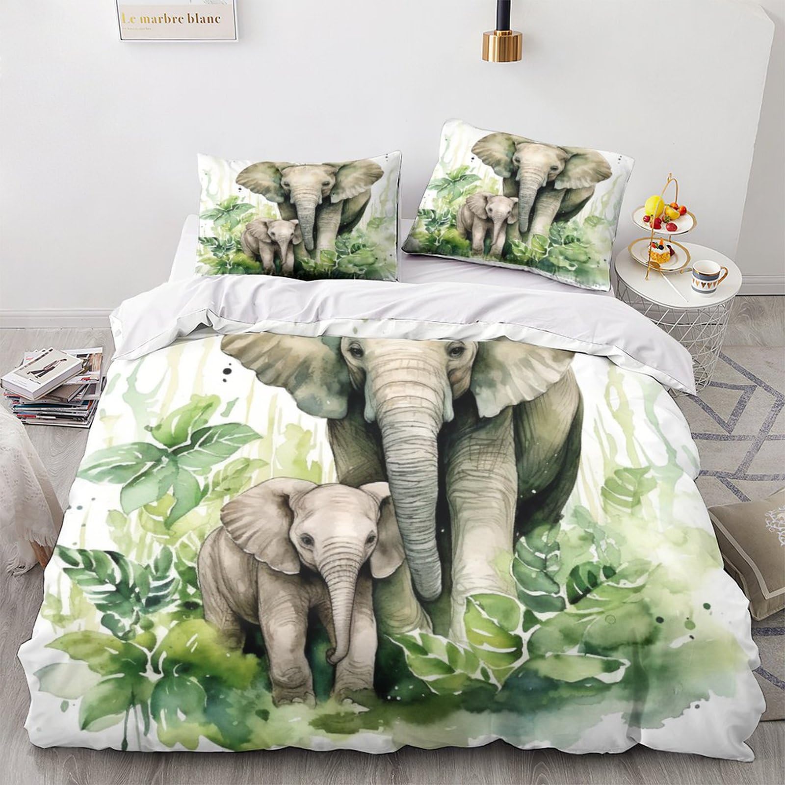 Geeyou Elephant-11 Elephant Colorful Bedding Set Hidden Zipper African Elephant Duvet Cover Set With Pillowcases Quilt Cover Set Soft Microfiber Comforter Cover Various Sizes For Kids Adults King（220X240cm）