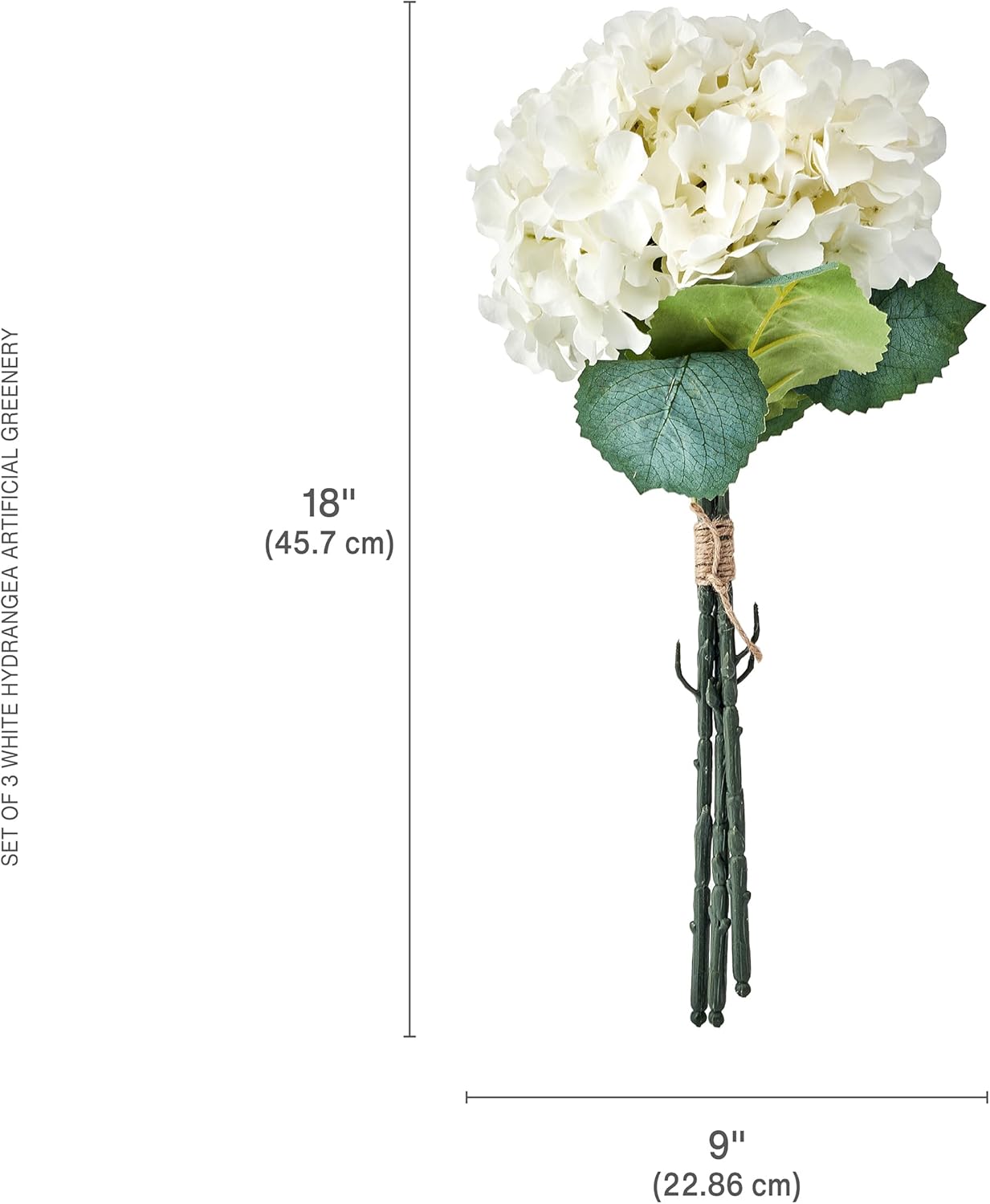 Mikasa Elements Artificial White Hydrangea Stems, 18 in Faux Flowers for Home Decor, Realistic Fake Flowers for Vase, Bouquets, Living Room, Bedroom, Wedding Arrangements - Set of 3