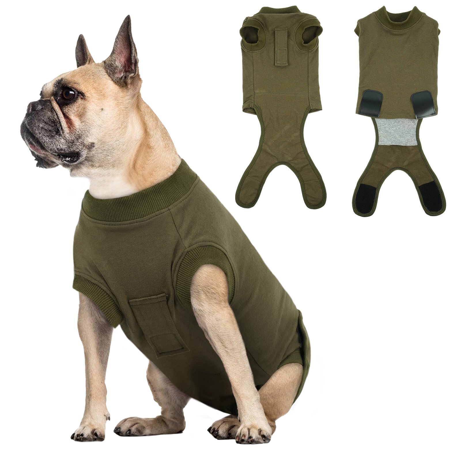 Dog Surgery Recovery Suit - Cotton Dogs Surgery Suit with Belly Pocket, Post Spay Dog Suits Fastening at Back End, Wound Protection Clothing After OP Body for Chihuahua, Yorkshire, Army Green XS