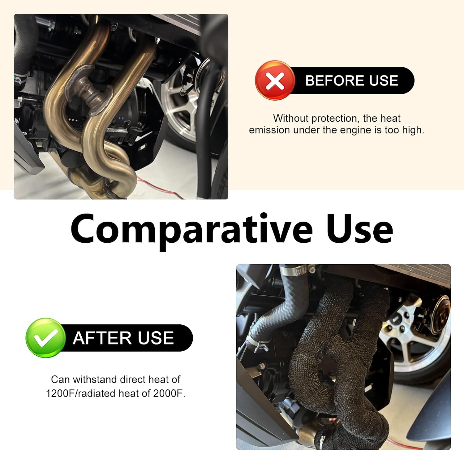 Car Exhaust Heat Wrap, 16.4ft Fiberglass Heat Shield Tape, Flexible High-Temperature Resistant Multi-Purpose Muffler Tape Strip with Ties, Universal for Most Cars, Motorcycles