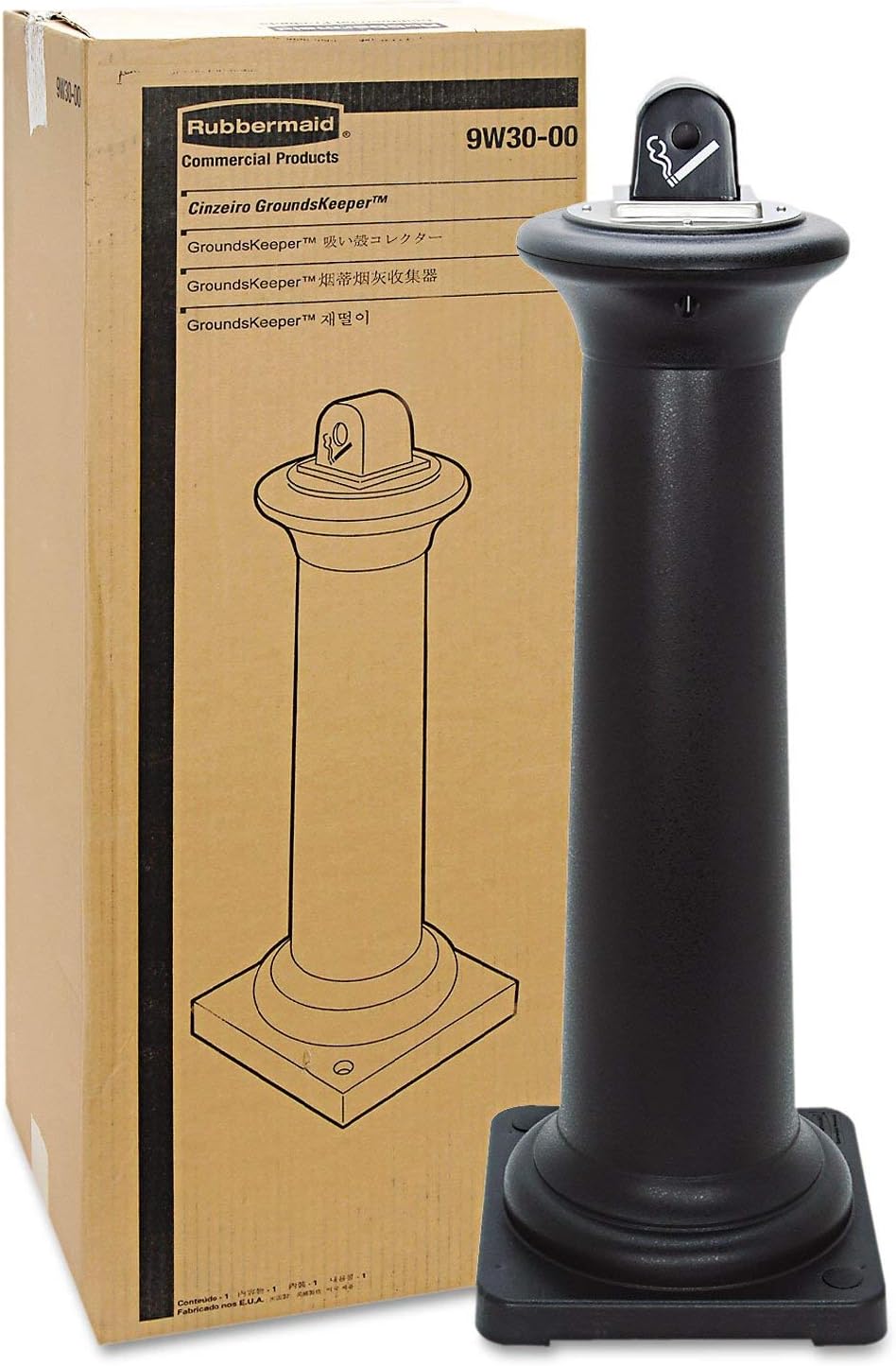 Rubbermaid Commercial 9W300BLA Groundskeeper Tuscan Receptacle, 13 x 13 x 38 3/8, Black