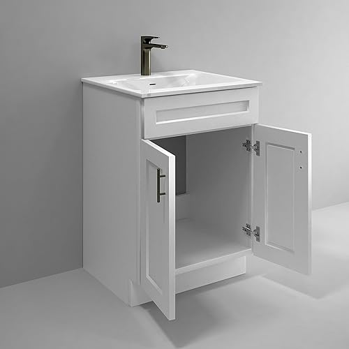 Miniatura 2 de Mueble de baño con base de lavabo blanco listo para montar, 24 pulgadas de ancho