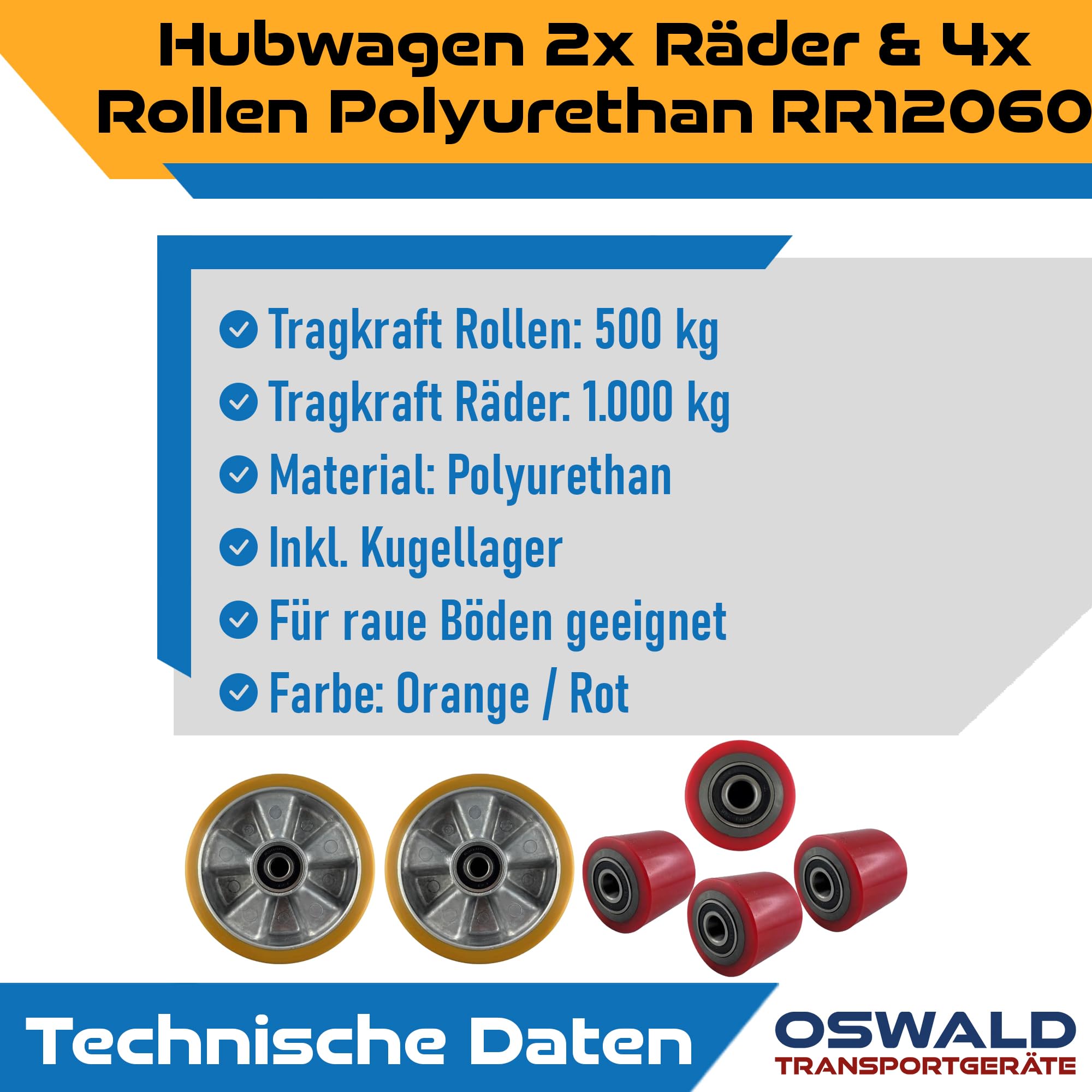 Hubwagen Räder & Rollen Satz Polyurethan Tandem - 2 Räder 4 Rollen