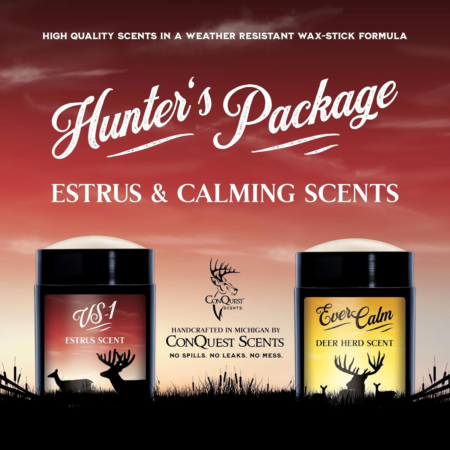 ConQuest Scents Hunter’s Package – Vs-1 & EverCalm Deer Herd Scent Stick, Deer Attractant & Calming Scent, All-Season Hunting Wax Sticks, 2.5 oz