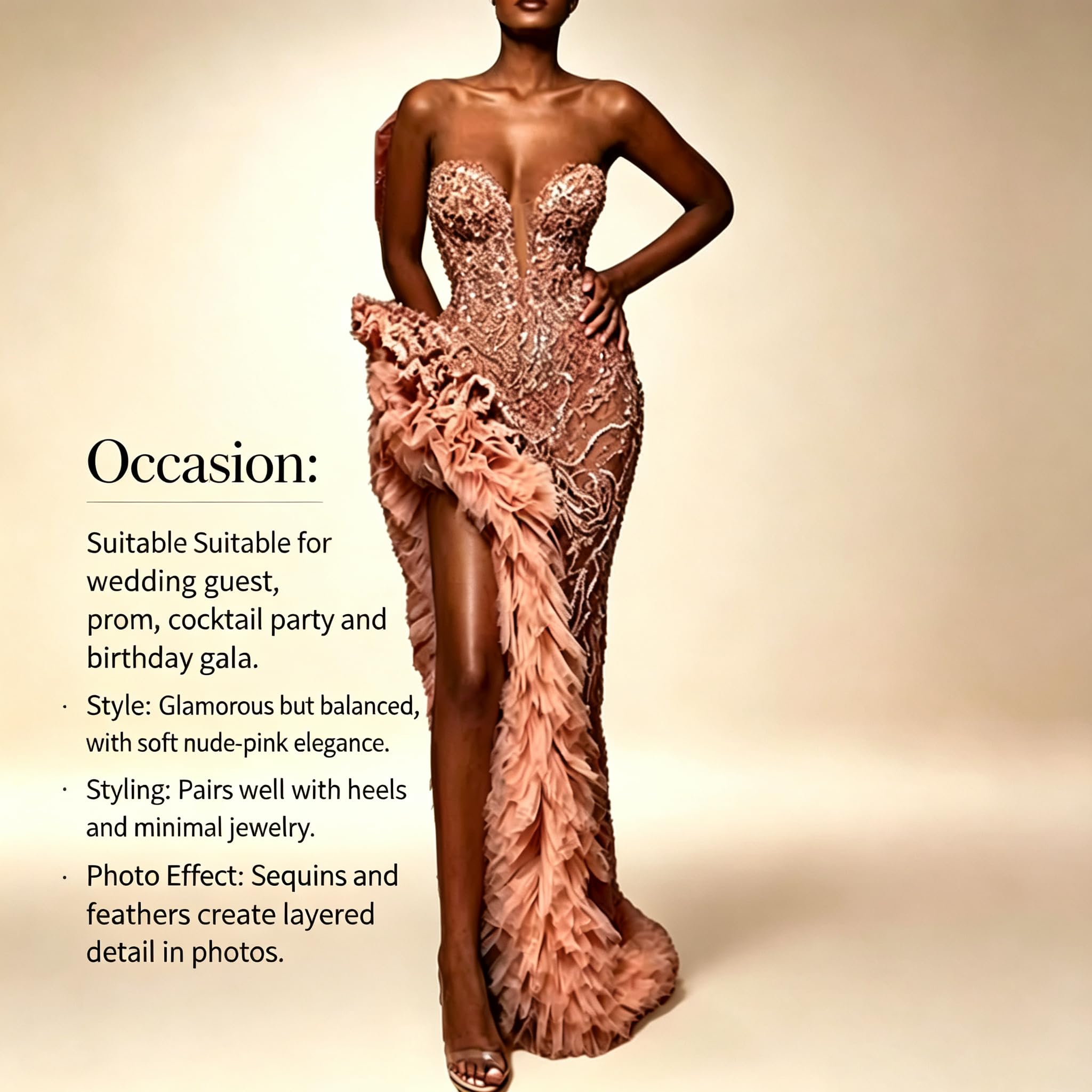 Abito da Sera da Sirena Elegante da Donna con Paillettes E Tulle