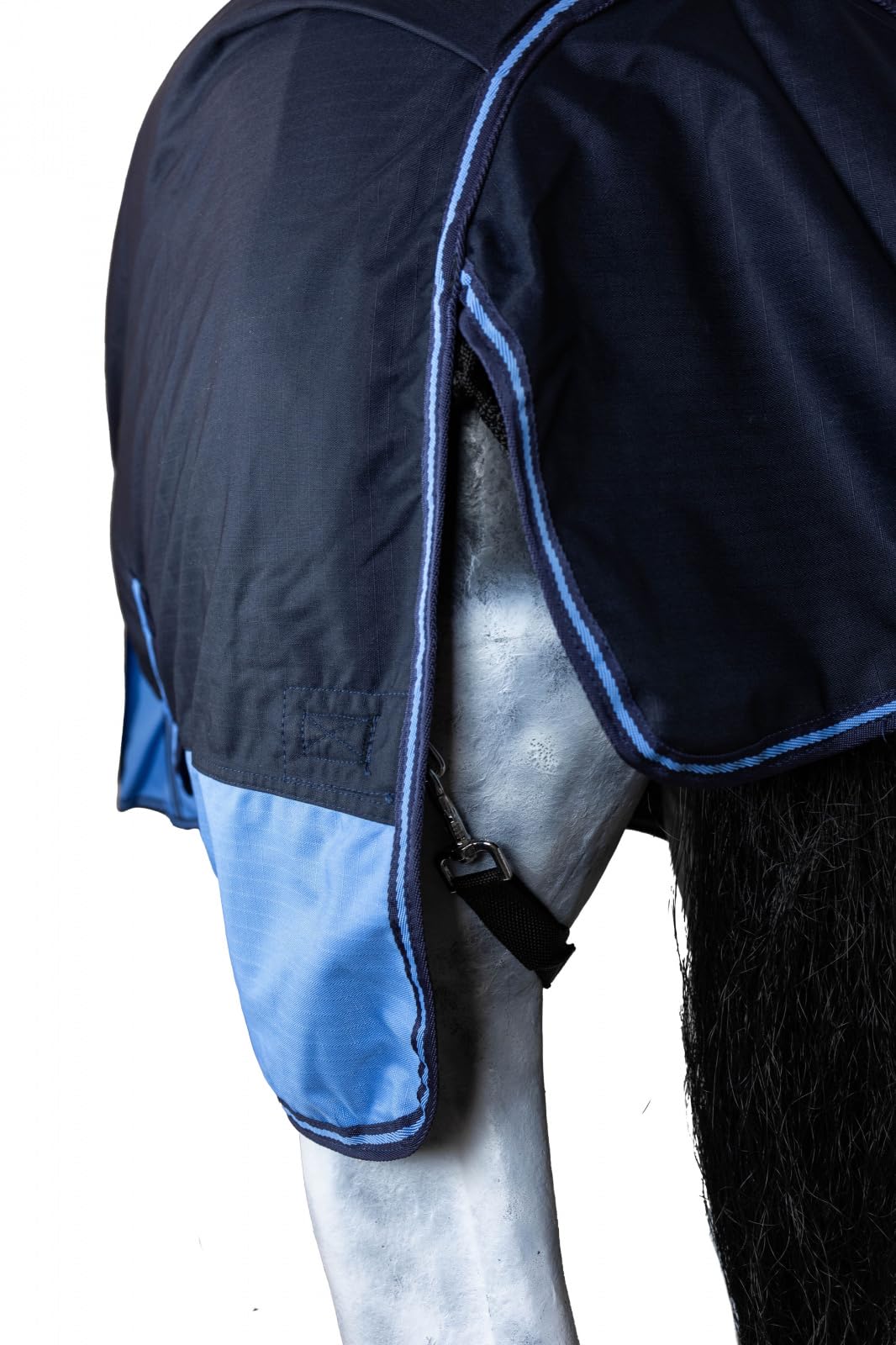 RL24 - Weidedecke Full Neck Basicline 600D Nylonfutter m. Füllung – Pferde Winterdecke – wasserdichte Outdoordecke m. Kreuzbegurtung – Pferdedecke in Blau/Babyblau – Größe 135cm (100g/m²)
