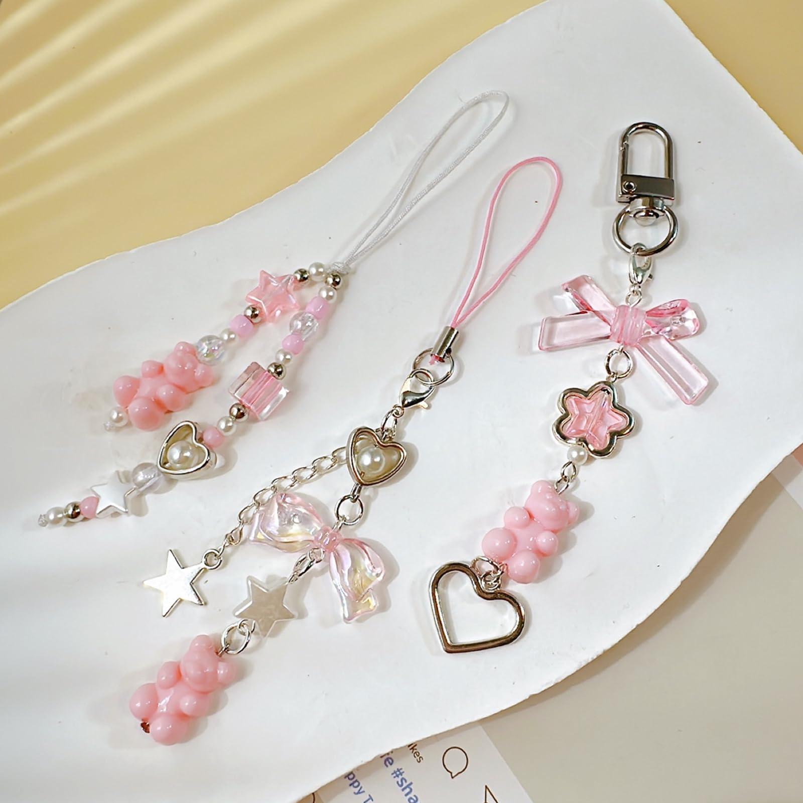 Pendentifs Y2K pour Téléphone Portable 6 Pcs, Kawaii Noeud Papillon Chaîne Anti-Perte