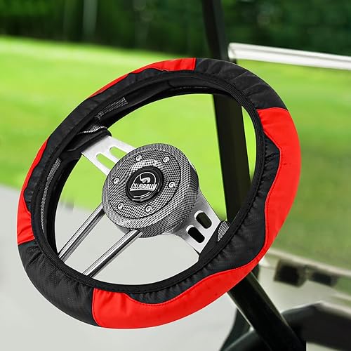 Miniatura 2 de Funda universal para volante de carrito de golf, funda de cuero antideslizante de 15 pulgadas para auto club, Yahama, EZGO (negro)