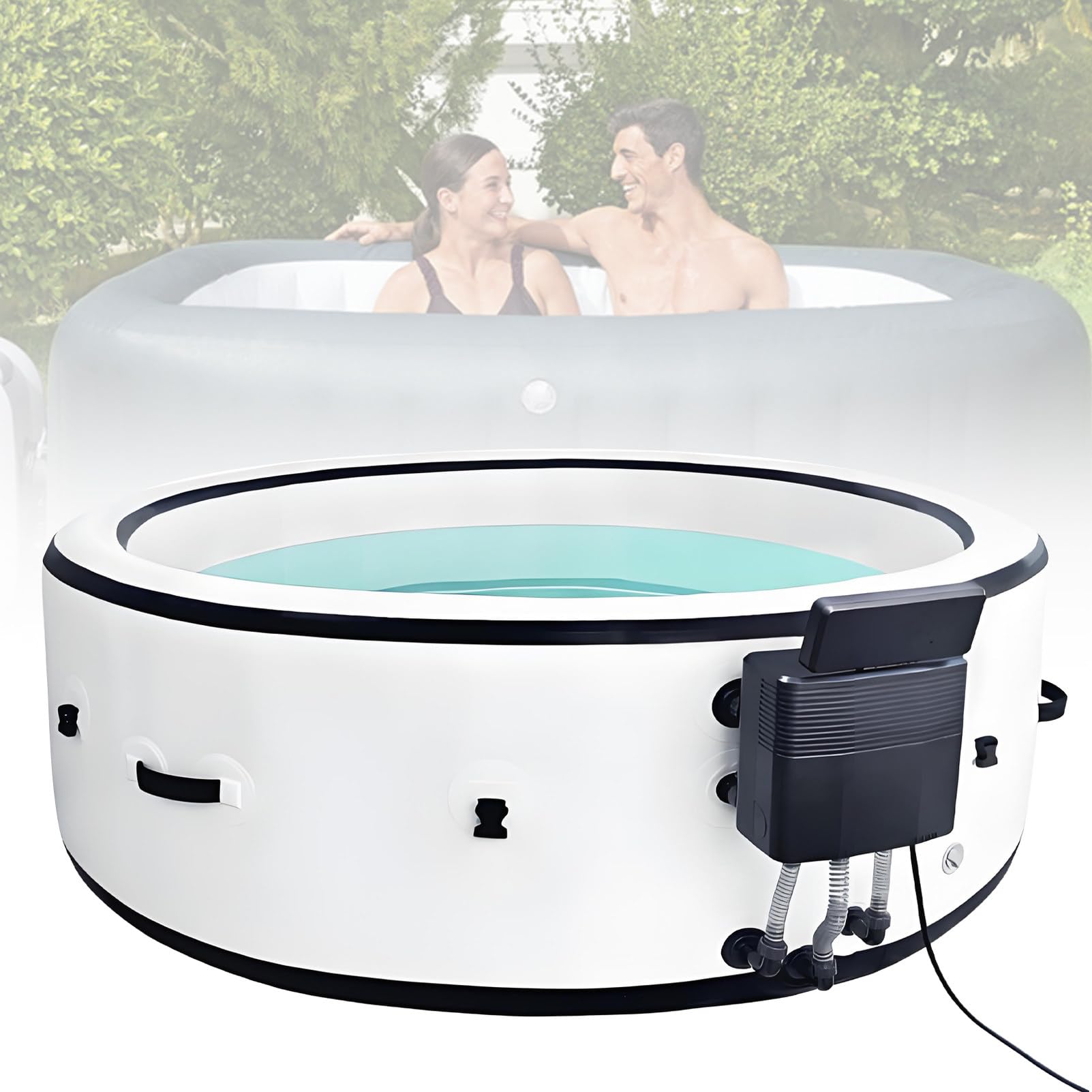 Okrągłe nadmuchiwane jacuzzi, szybko nagrzewające się zewnętrzne spa, ze 160 masującymi dyszami, zintegrowanym podgrzewaczem i izolowaną pokrywą, do domowego spa. XL