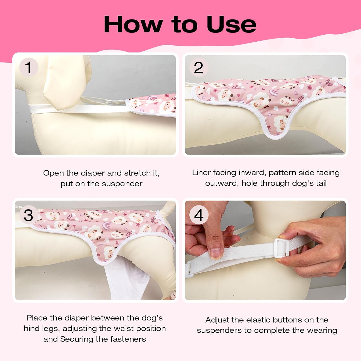 3 Pack Washable Female Dog Diapers with Adjustable Suspender, Reusable Sanitary Panties for Dogs in Heat, Leak-Proof Design for Small Dogs