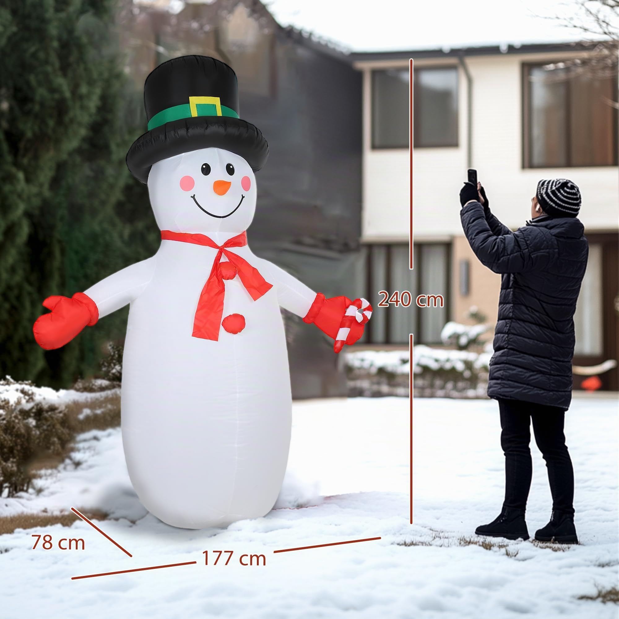 Outsunny Bonhomme de Neige Gonflable de Noël de 240 cm, Lumières LED