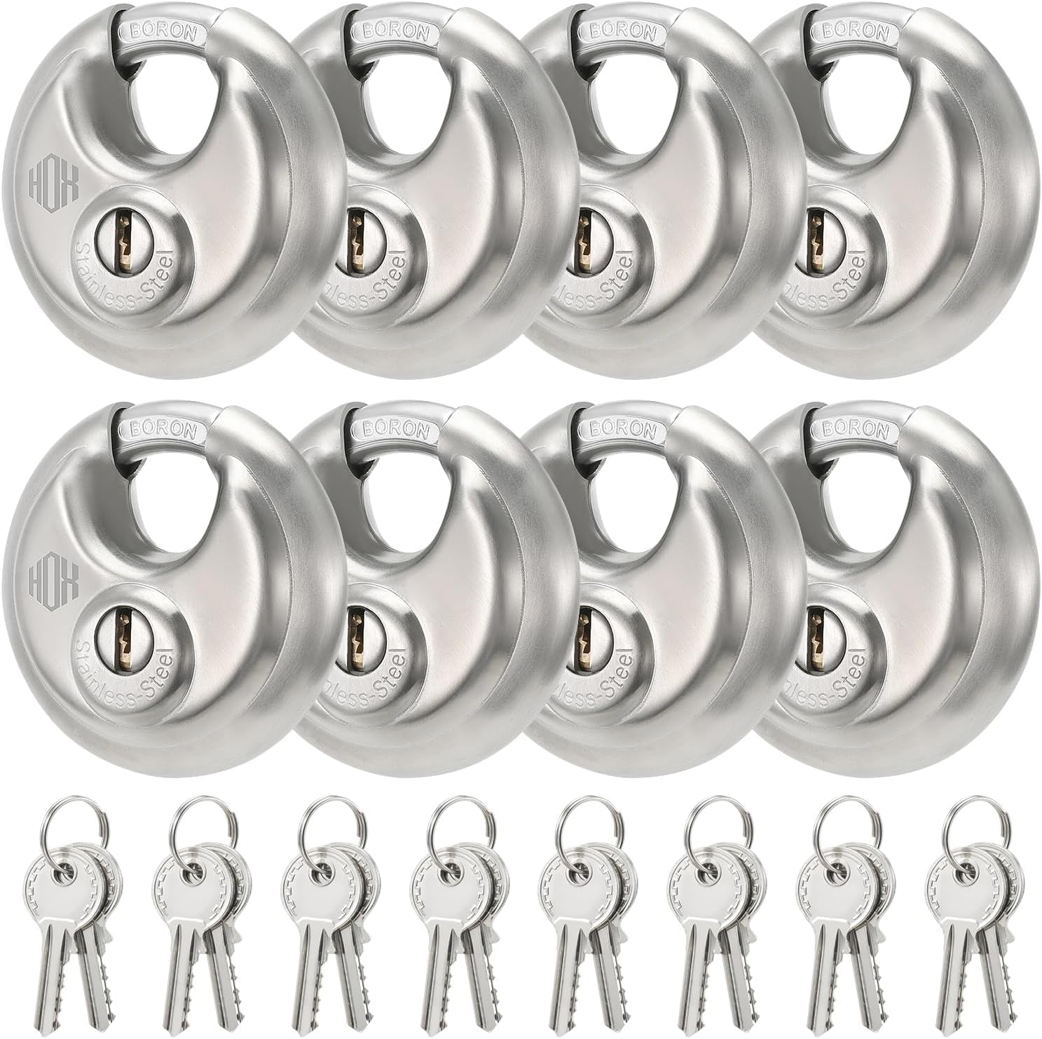 Heavy Duty Padlock with Key – 70mm Stainless Steel Commercial Discus Keyed Lock, High Security, 8 Pack