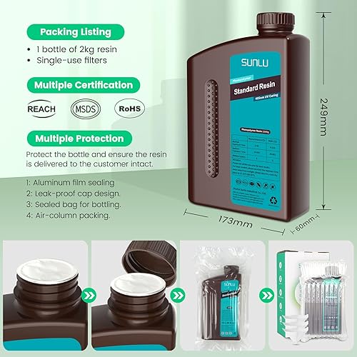 Vista 11 de SUNLU Resina de impresora 3D de 2.2 lbs, resina 3D estándar de curado rápido para impresoras 3D LCD DLP SLA, resina de fotopolímero líquida de 35.27