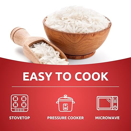 Miniatura 10 de Khazana Arroz Basmati ultra largo de alta calidad bolsa resellable con cremallera de 10 libras aromático envejecido sabroso grano auténtico de la