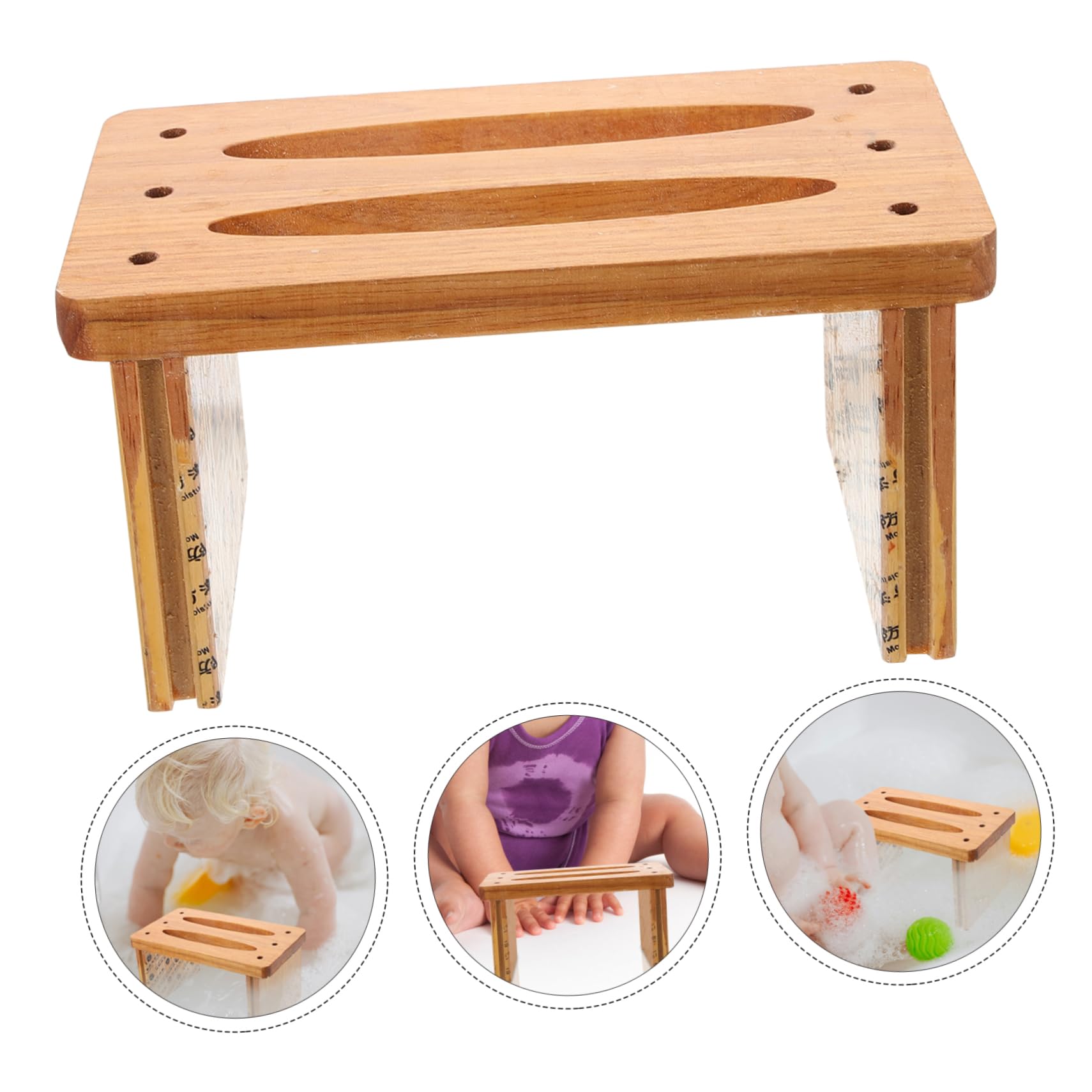 Cabilock Taburete de Baño Infantil de Madera, Compacto y Resistente, Superficie Lisa y Cómoda para Sentarse, Adecuado para Baño y Uso Diario