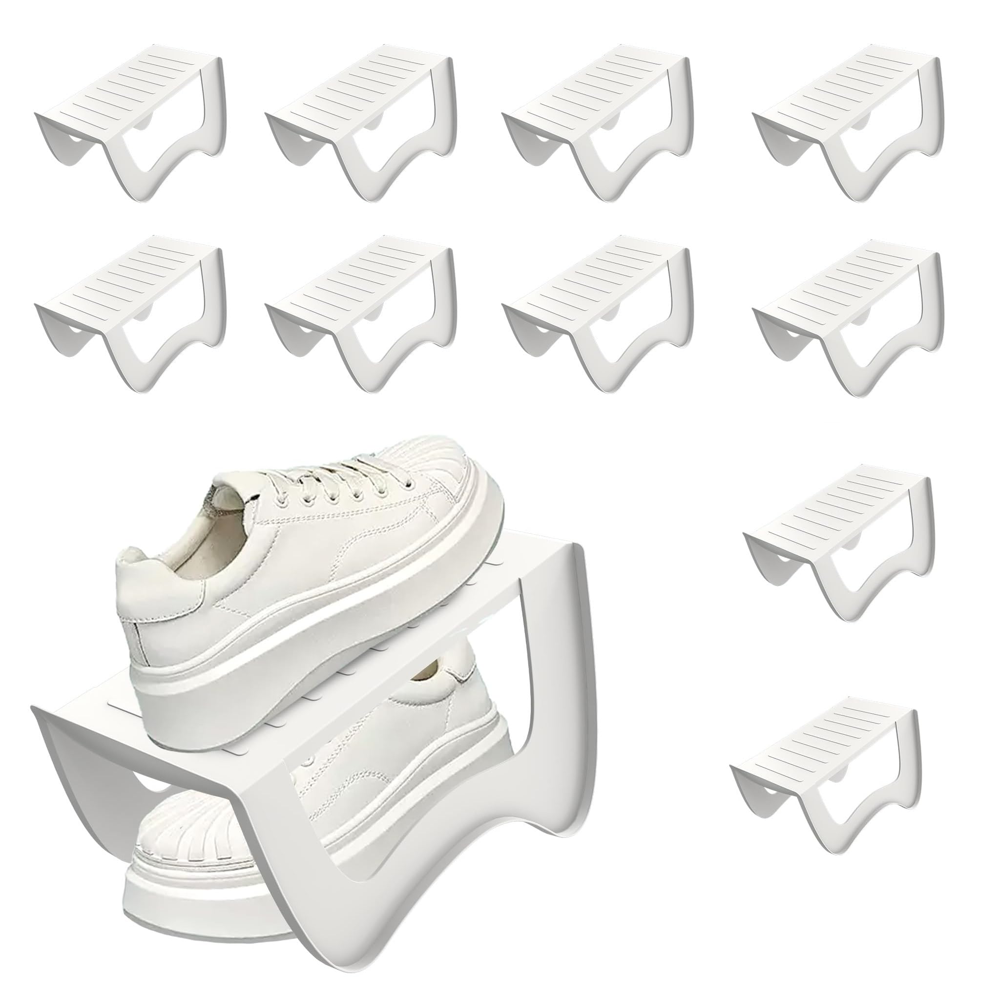 UISEBRT Doppelschicht Schuhstapler,PP Anti-rutsch Schuh Organizer Stapelbar,Schuhhalter platzsparend für Eingangsbereich, Flur, SchlafzimmerStück,10 Stück Weiß