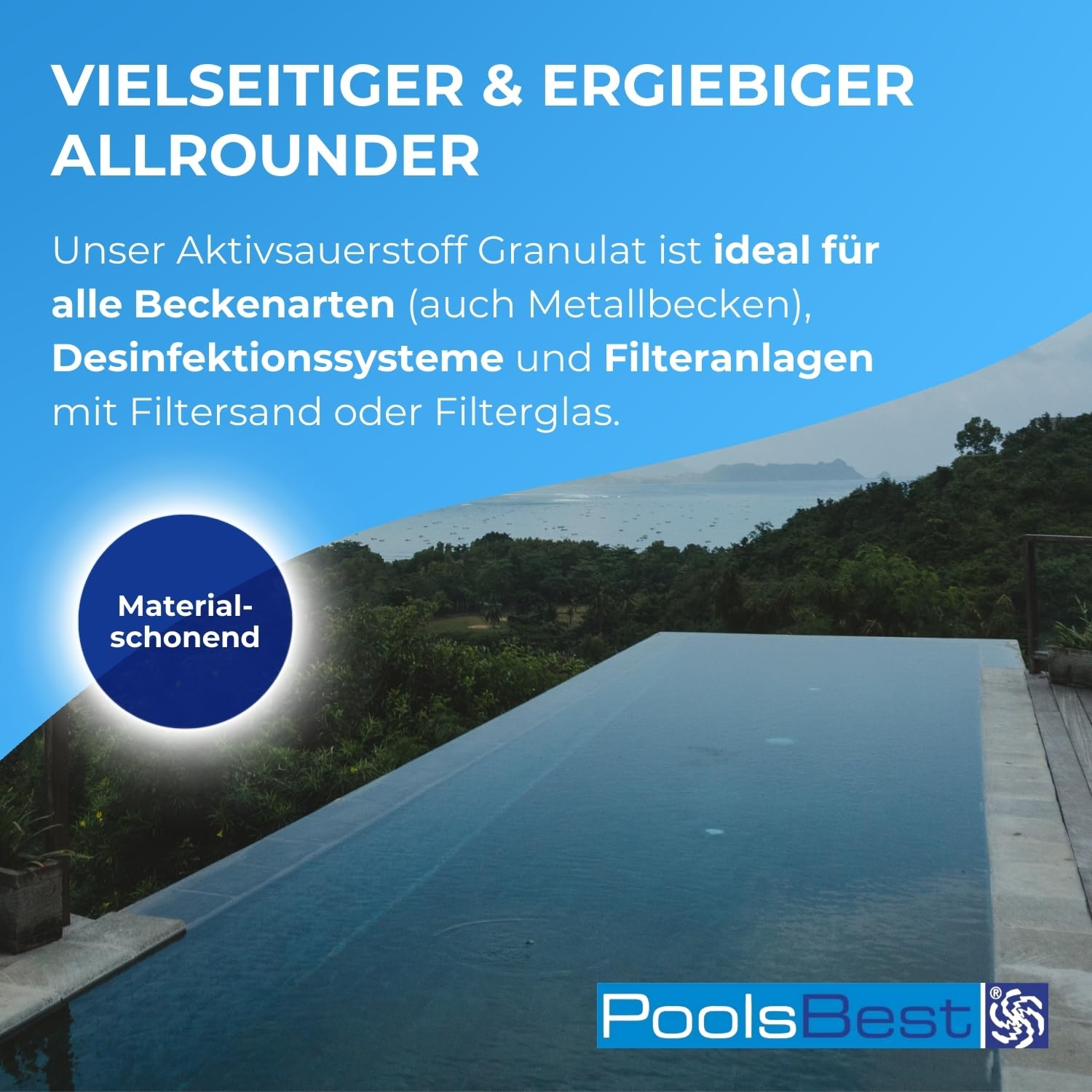 PoolsBest Aktivsauerstoff Pool Komplettpflege 4,48 kg I Aktivsauerstoff Granulat mit Klareffekt I 8 Doppelbeutel mit chlorfreiem Sauerstoffgranulat I Pool Sauerstoff zur Desinfektion & Algenverhütung