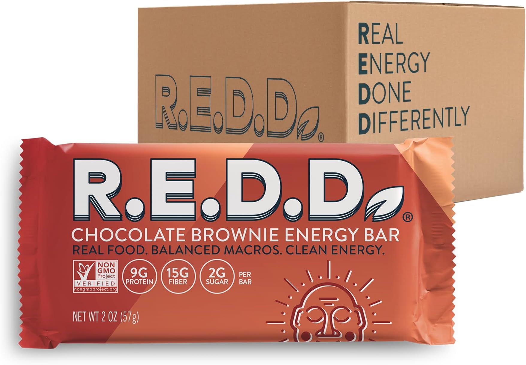 R.E.D.D. Bar, Vegan Protein Bar, Low Sugar & Gluten-Free, Chocolate, 6 Bars