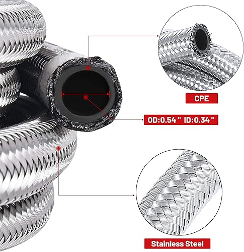 Miniatura 3 de Piodelo Kit universal de manguera de línea de combustible CPE 6AN CPE de 10 pies, 38 pulgadas, nailon trenzado de acero inoxidable, manguera de