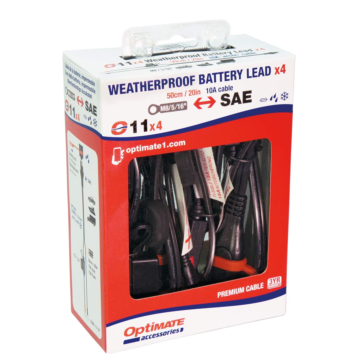 TecMate OptiMATE CABLE O-11x4, 4 x Connettore per batteria resistente alle intemperie, per uso intensivo e per i settori automobilistico e marittimo