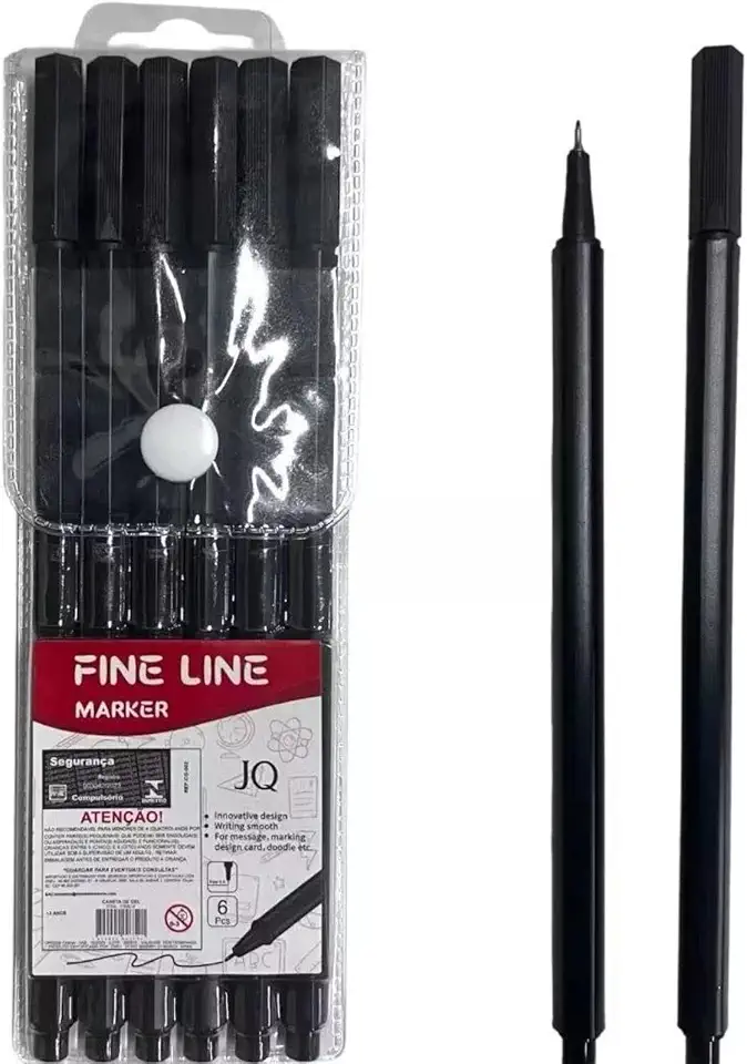 Kit 6 Canetas Nanquim Profissionais Esferográfica Fineliner Ponta Fina Preta 0.4mm – Pontas Variadas para Desenho, Lettering, Mangá, Ilustração e Caligrafia