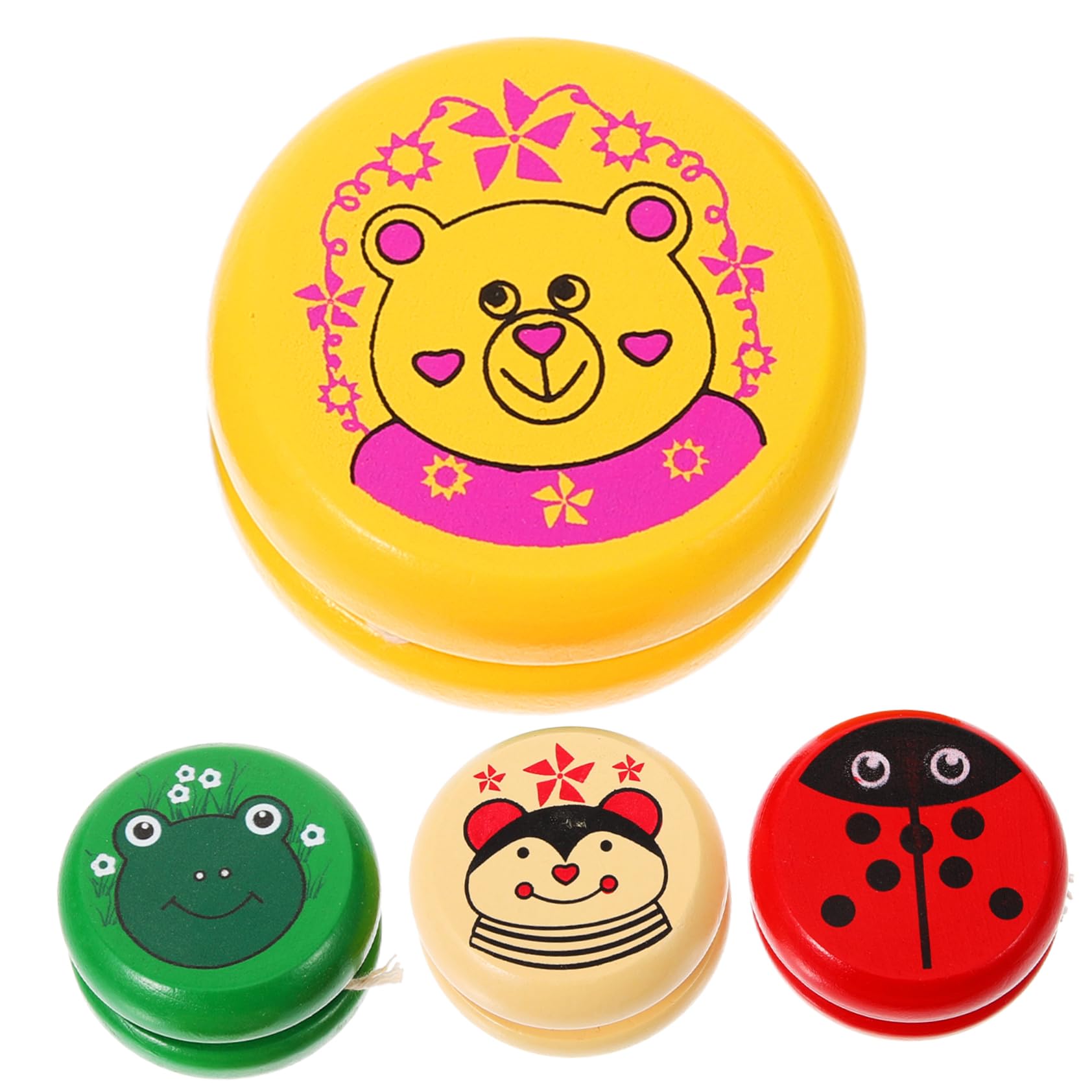 Kisangel 4pcs Wooden for Fun Cartoon Educational Plaything Portable Yoyo Ball Great Present for Colors Random Color