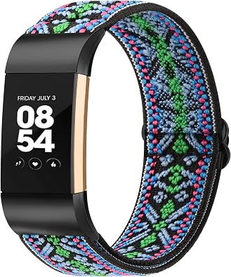Oumida Stretchy Nylon Solo Loop Band Compatible with Fitbit Charge 2 Bands for Women Men, Adjustable Soft Elastic Braided Sport Straps Replacement Wristband for Fitbit Charge 2 Fitness