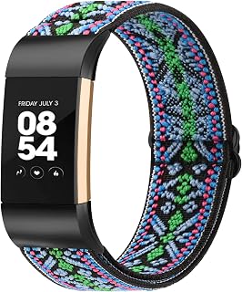 Oumida Stretchy Nylon Solo Loop Band Compatible with Fitbit Charge 2 Bands for Women Men, Adjustable Soft Elastic Braided Sport Straps Replacement Wristband for Fitbit Charge 2 Fitness