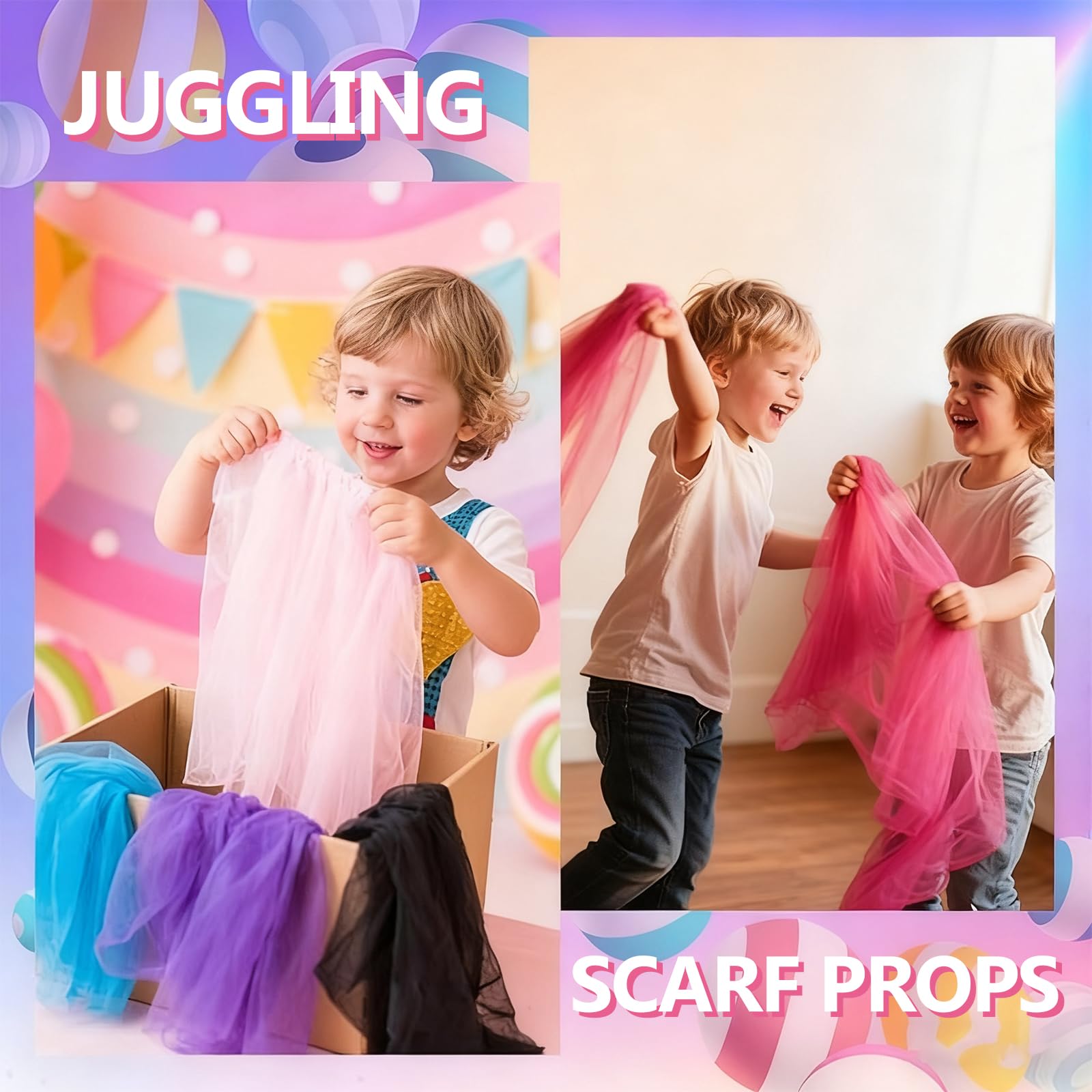 Pañuelos de Malabares Multicolores 60x60cm para Danza Espectáculo Infantil 20 Piezas