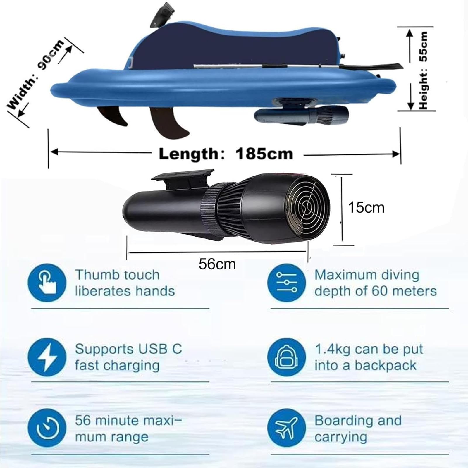 Barco inflable con motor eléctrico, propulsor extraíble para buceo en el mar y exploración subacuática