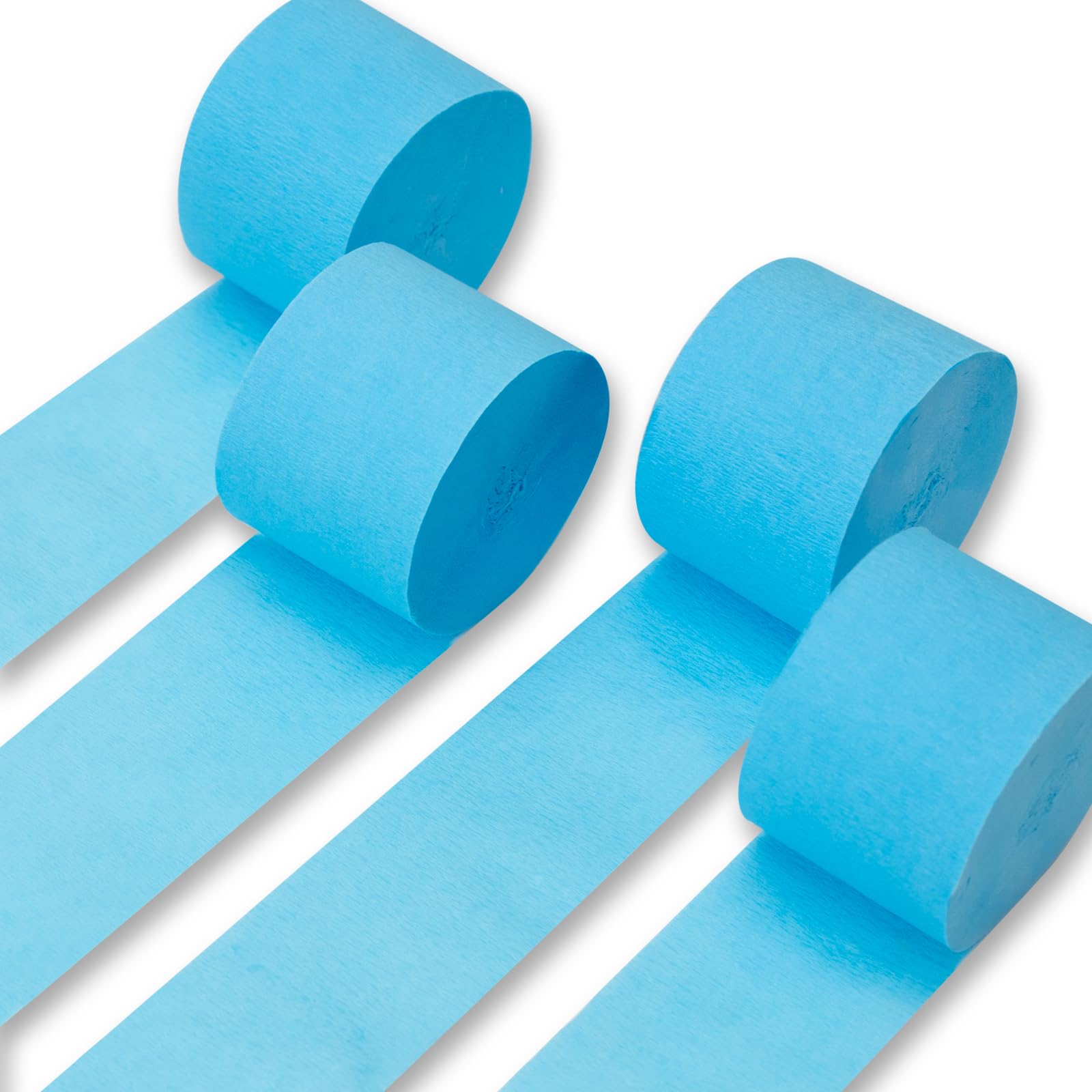 PartyWoo Crepe Paper Streamers 4 Rolls 328ft, Pack of Light Blue Crepe Paper for Party, Wedding, Birthday &amp; Baby Shower Decorations (1.8 Inch x 82 Ft/Roll)